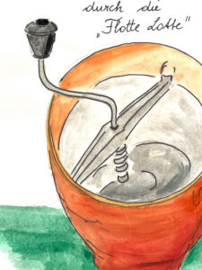 Flotte Lotte Küchengerät, gemalt von Verena Leija rot/grün